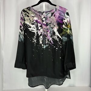 Hilton Hollis 100% Silk Abstract Print Designer Luxury Quarter Sleeve Blouse